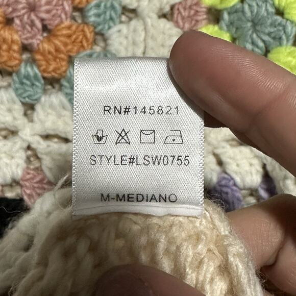 Listicle Gabbie Crochet Sweater Womens M Beige Granny Square Cottagecore Boho - Picture 8 of 11